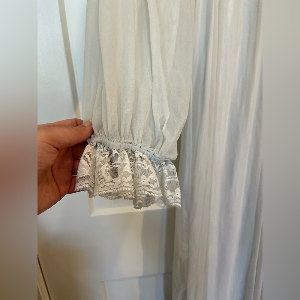 Romantic sheer flowy lace detailing fairycore boho cottagecore maxi dress Sz L - Picture 2 of 12